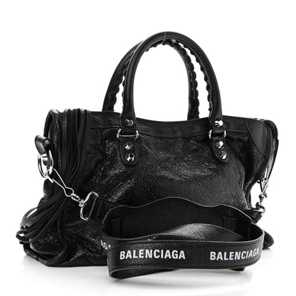 Balenciaga Agneau Classic Silver Hardware S City Logo Strap Black White 3 of 10