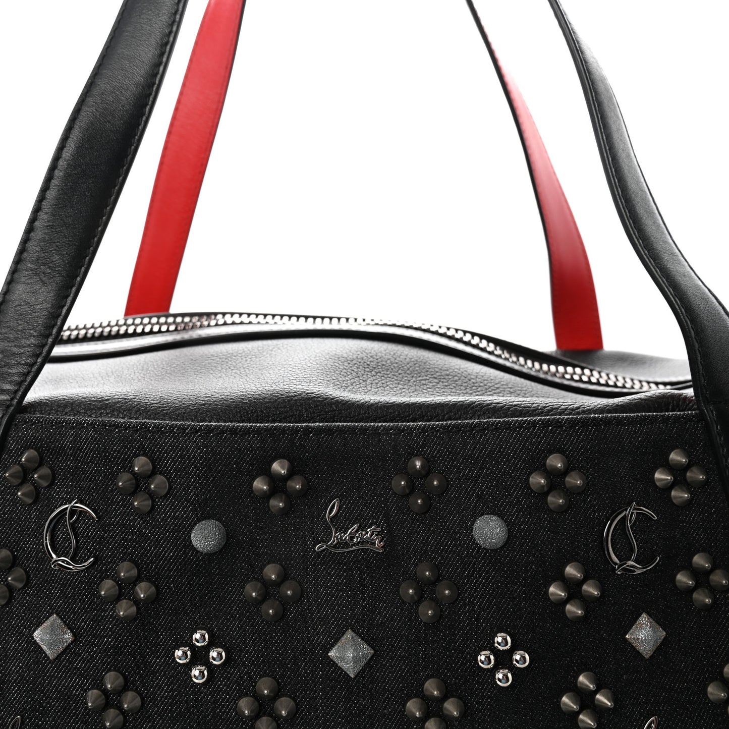 Studded Denim Calfskin Duffle Black