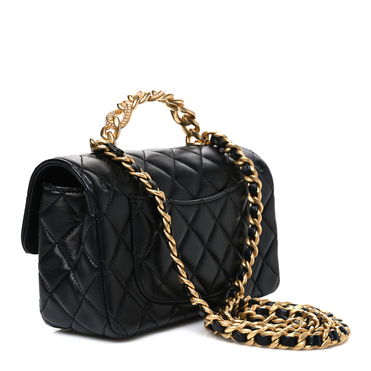 Chanel Lambskin Quilted Mini Chain Top Handle Rectangular Flap Black 3 of 10