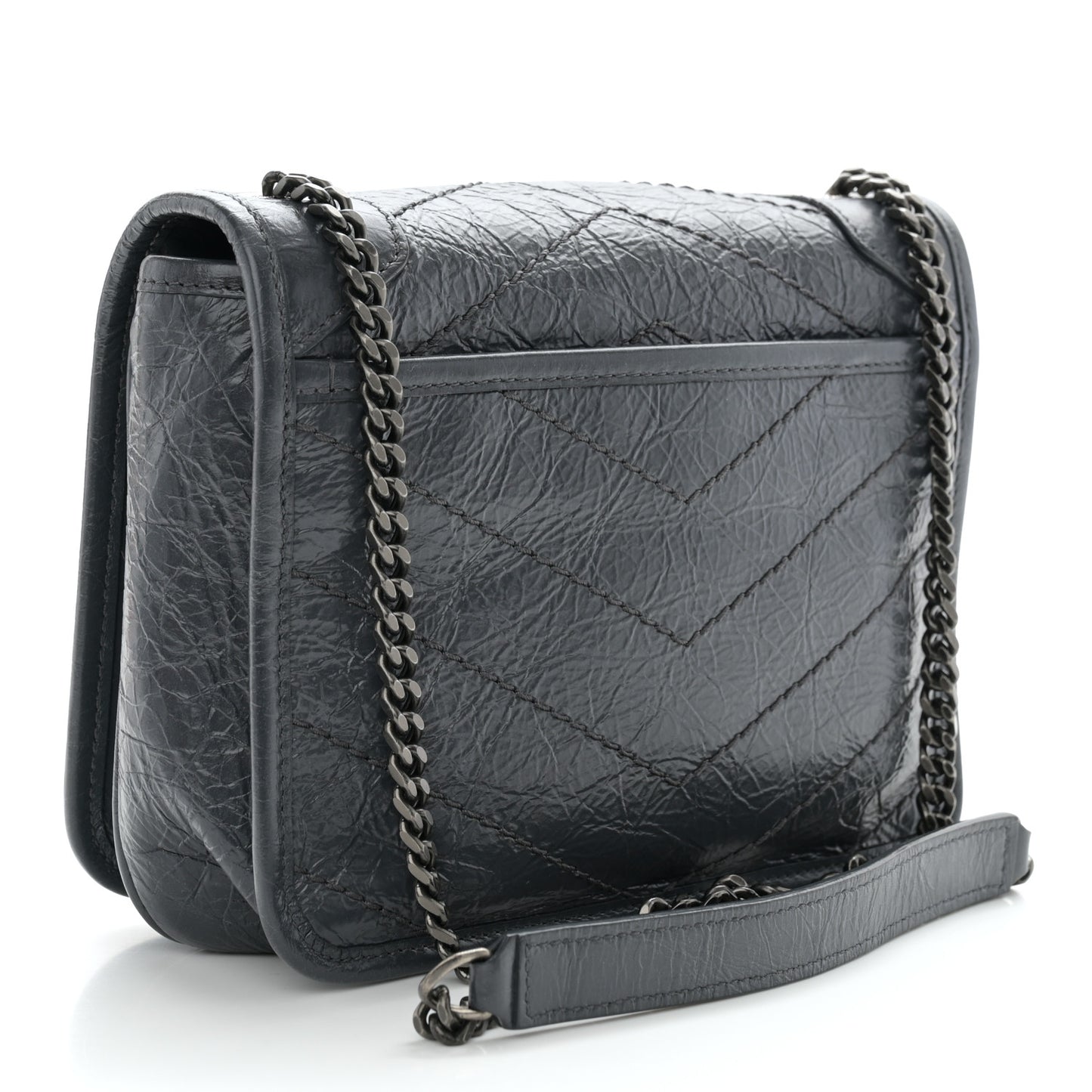 Crinkled Calfskin Matelasse Monogram Niki Chain Wallet Dark Smog