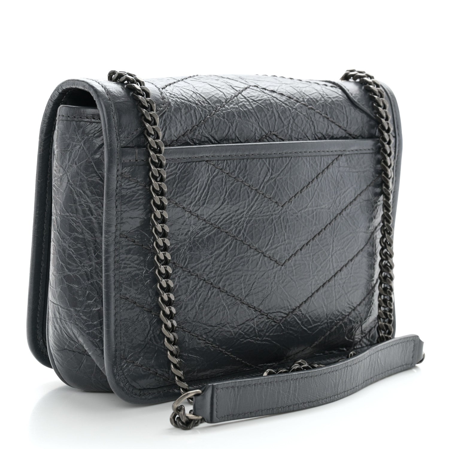 Saint Laurent Crinkled Calfskin Matelasse Monogram Niki Chain Wallet Dark Smog 3 of 11
