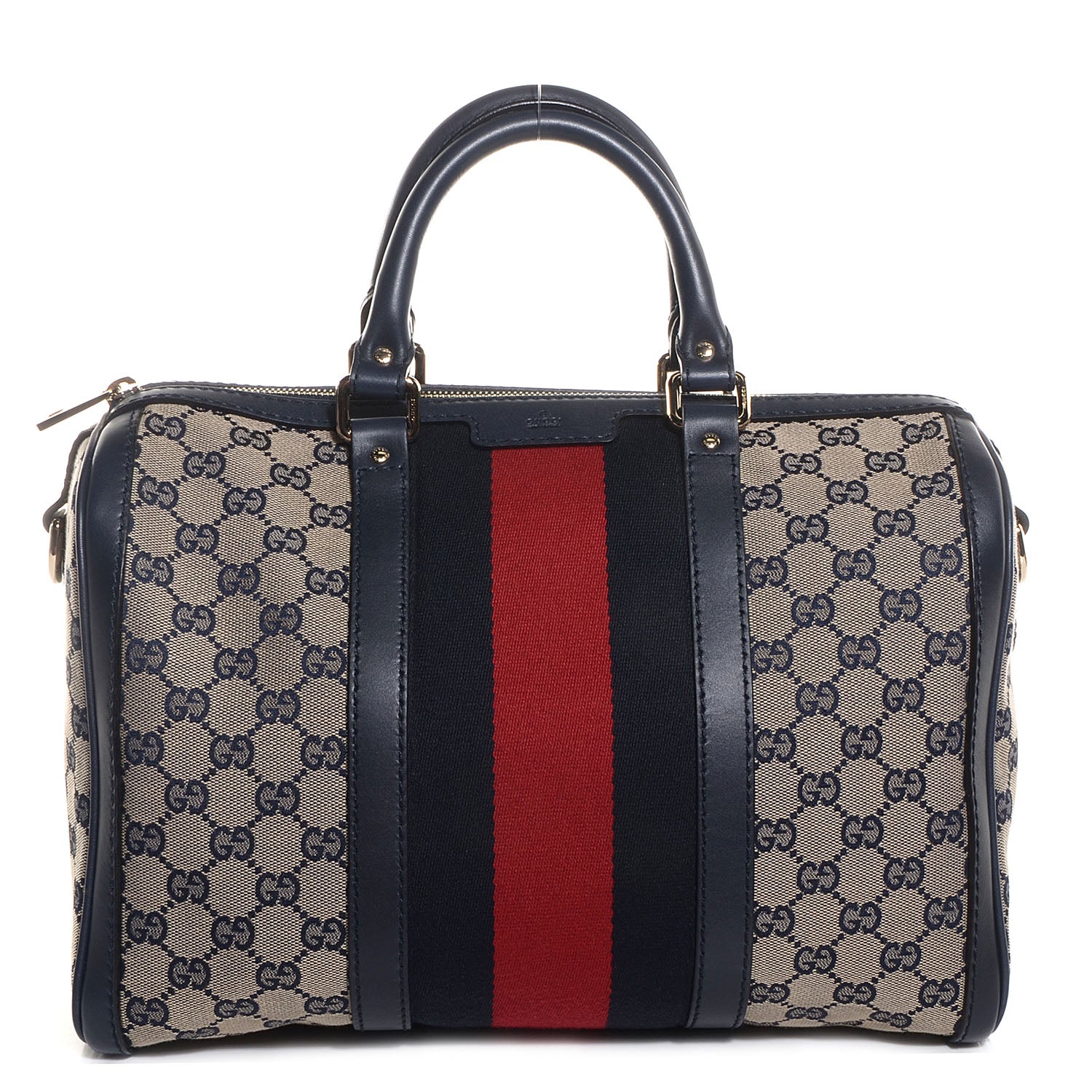 Gucci Monogram Selleria Calfskin Vintage Web Medium Boston Beige Blue 1 of 28