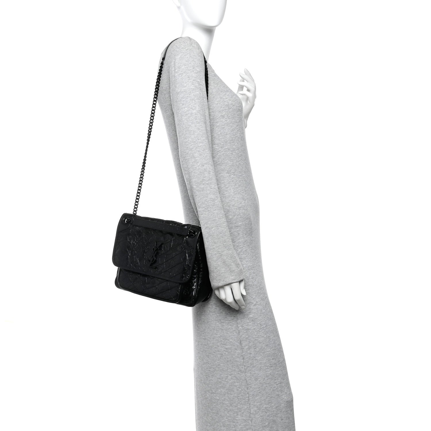 Saint Laurent Crinkled Calfskin Matelasse Monogram Medium Niki Chain Satchel Black 2 of 10