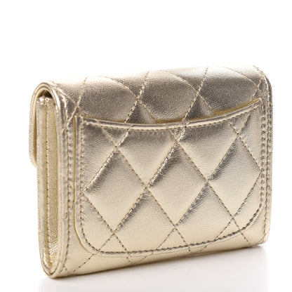Chanel Metallic Lambskin Quilted Flap Card Holder Wallet Light Gold 3 of 9