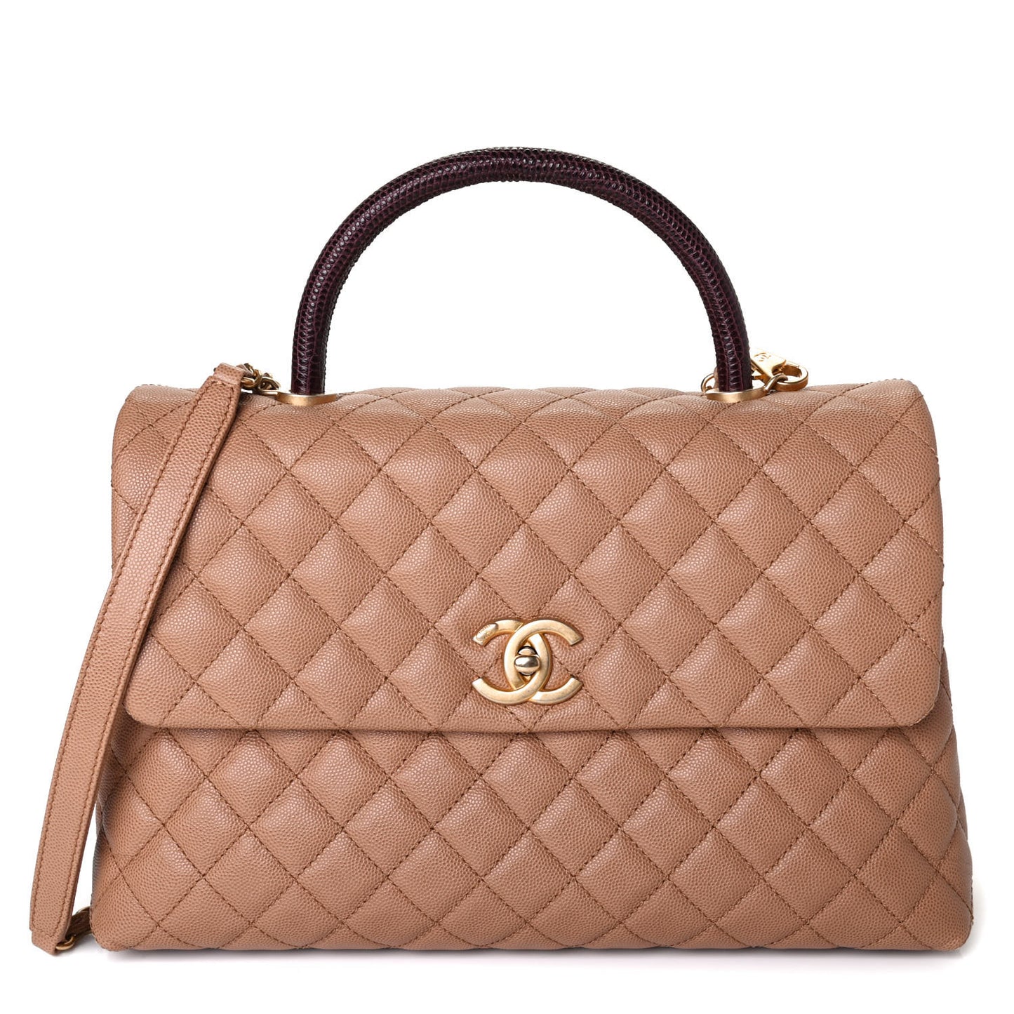 Caviar Lizard Quilted Medium Coco Handle Flap Beige