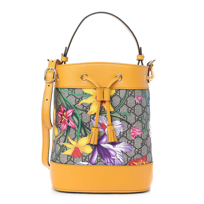 Gucci GG Supreme Monogram Flora Small Ophidia Bucket Bag Beige Multicolor Crop 1 of 9