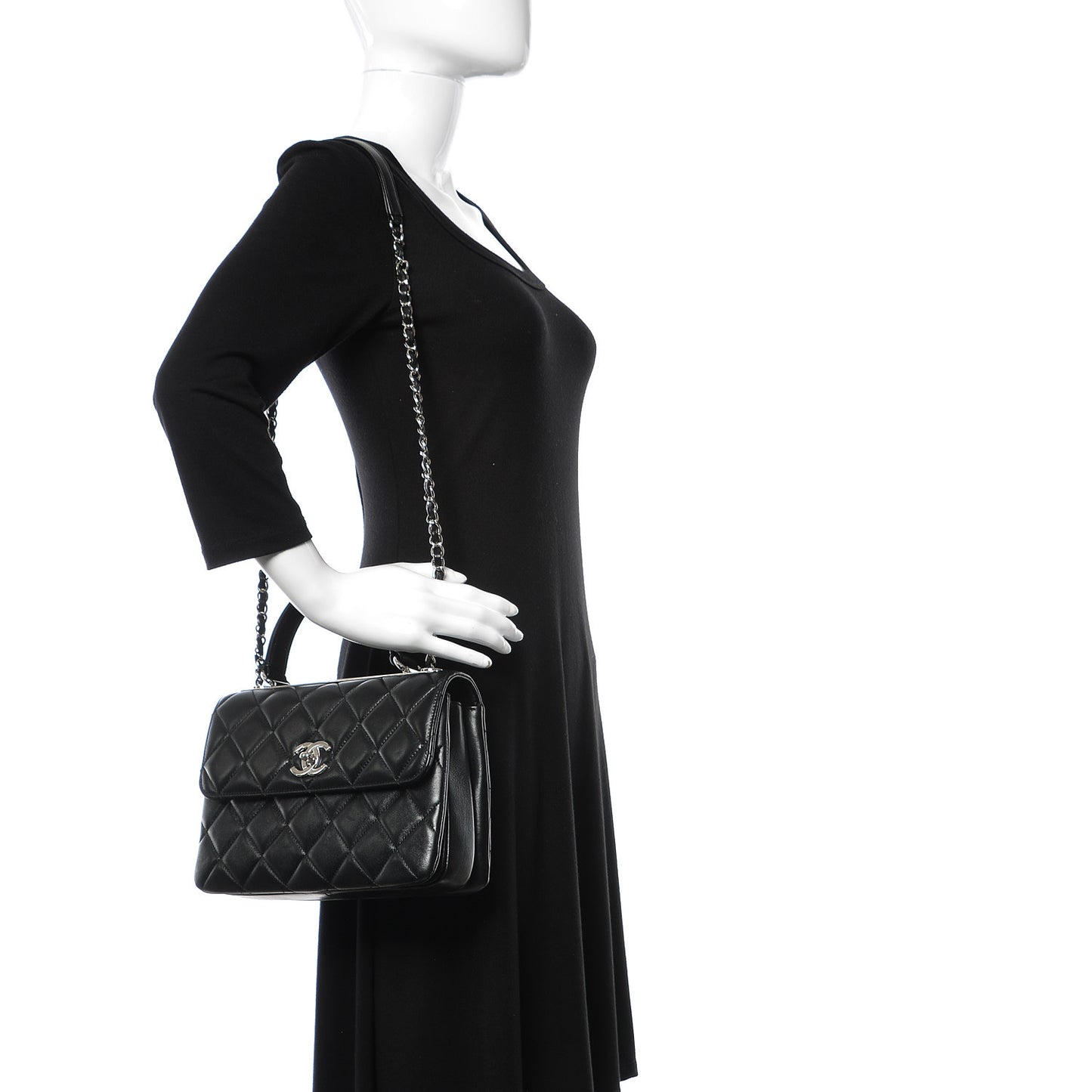 Lambskin Quilted Small Trendy CC Dual Handle Flap Bag Black