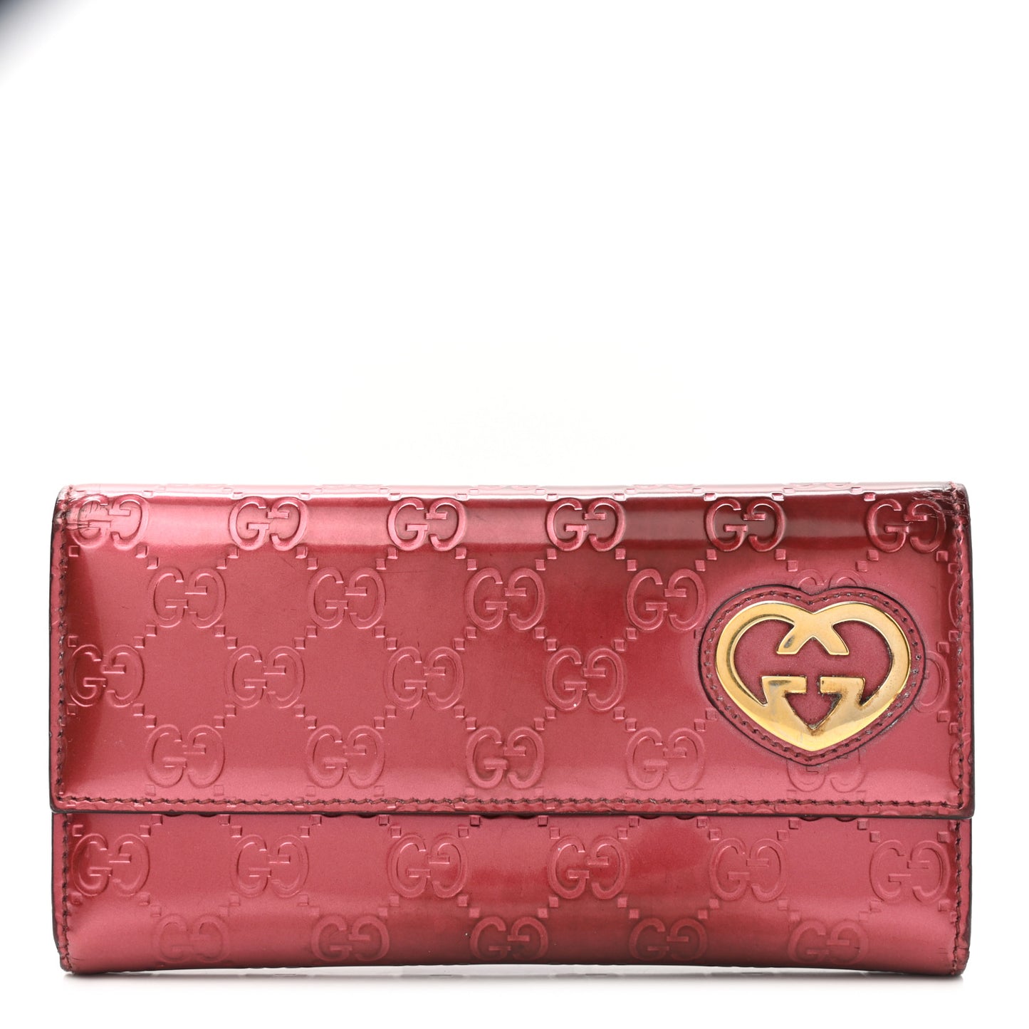 Shine Guccissima Lovely Heart Continental Wallet Tibet Red