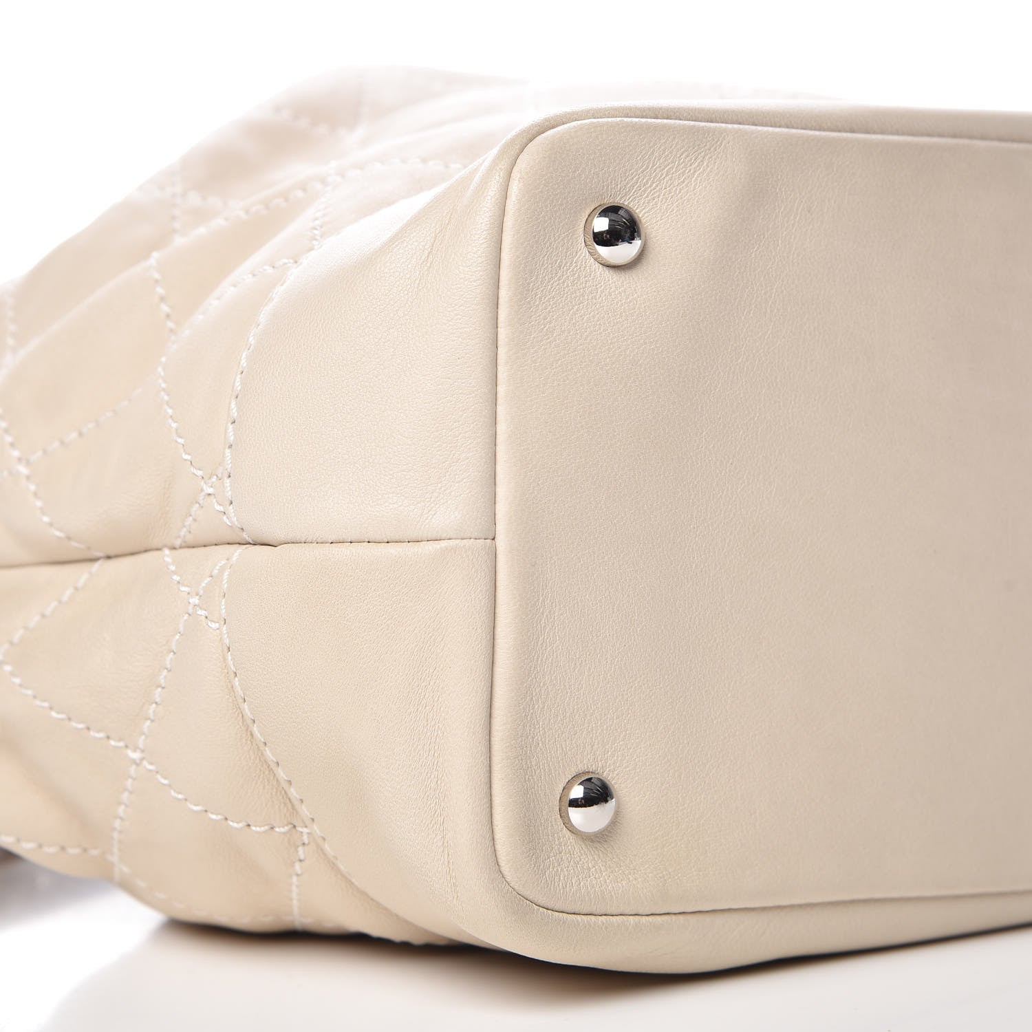 Chanel Lambskin Contrast Stitch Small Drawstring Tote Ivory 8 of 9