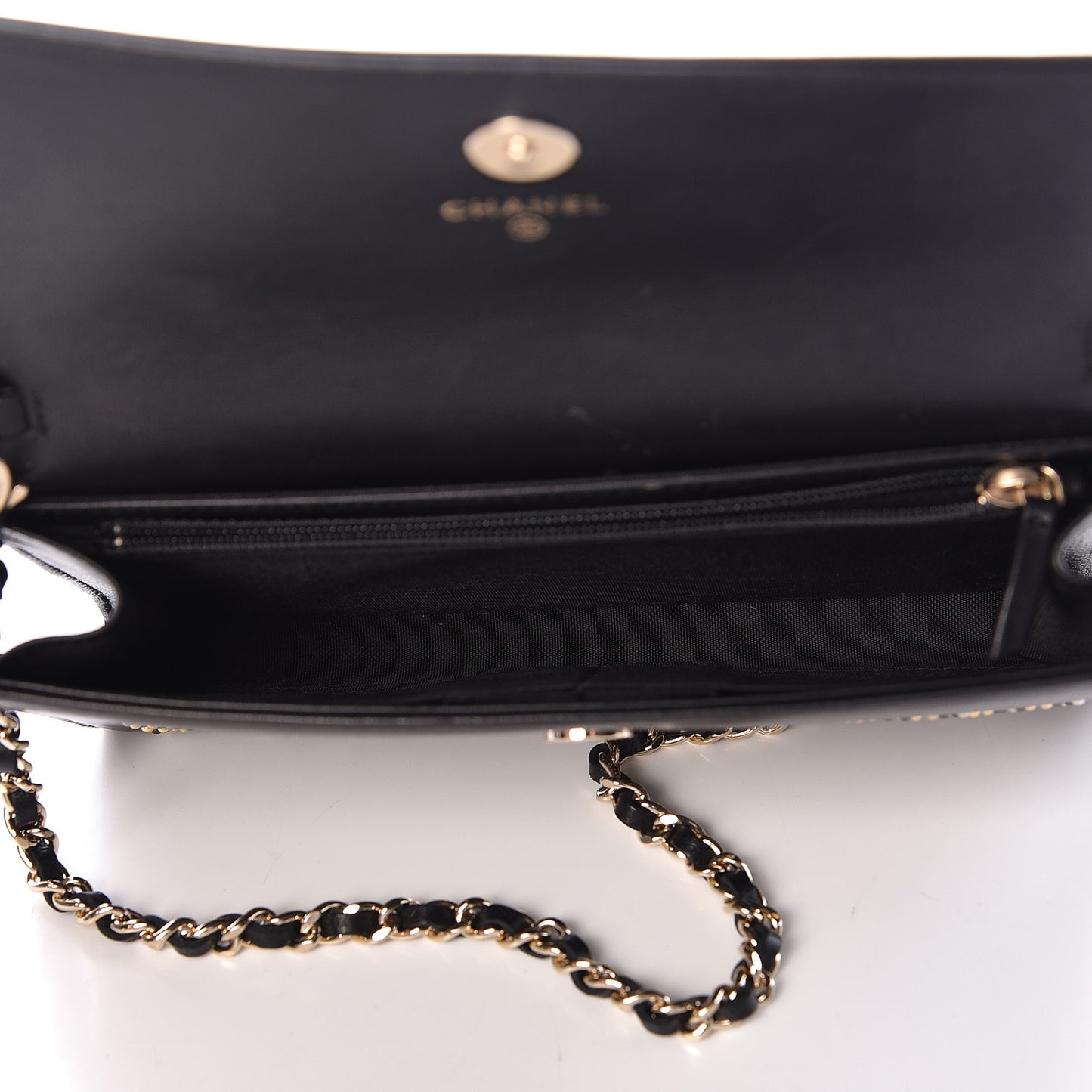 Lambskin Studded Chain Wallet Black