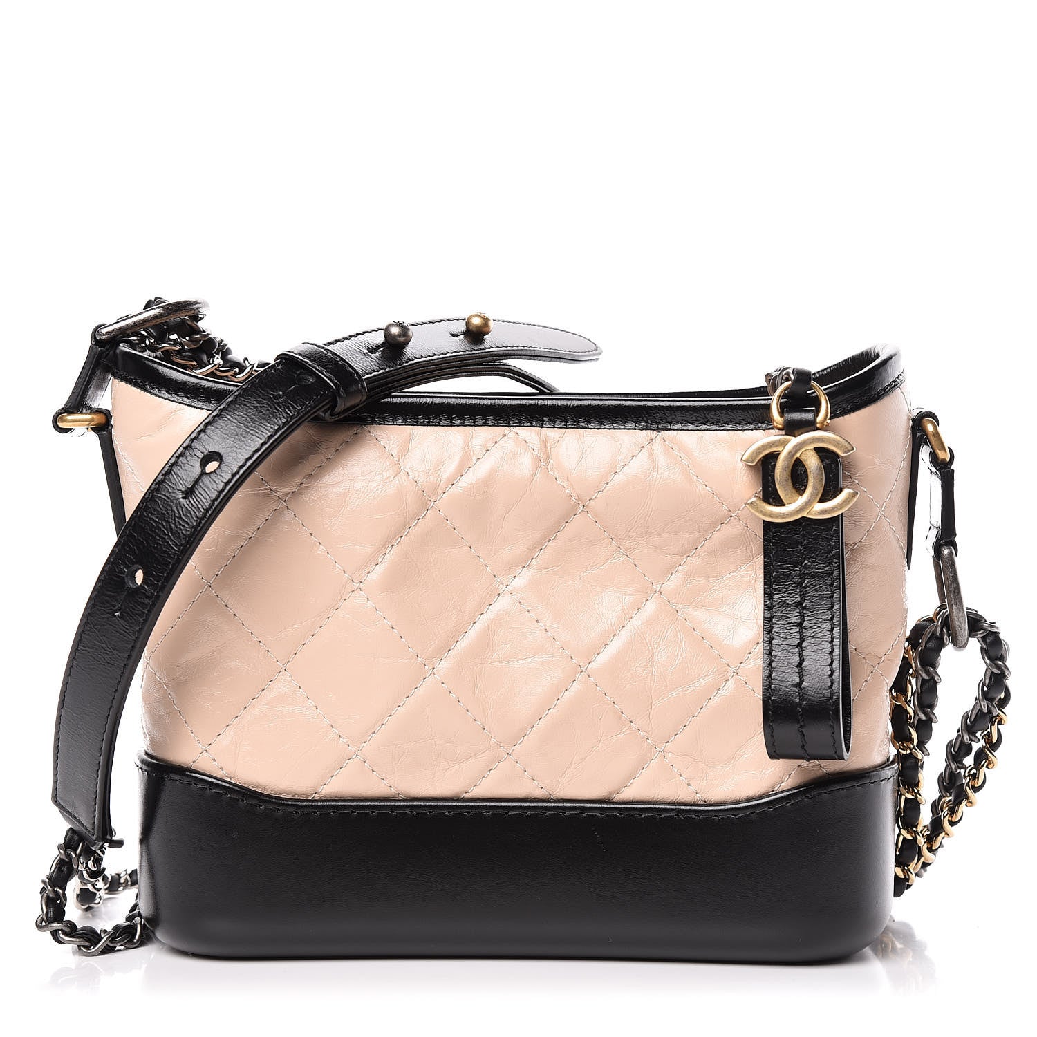 Chanel Aged Calfskin Quilted Small Gabrielle Hobo Beige Black 1 of 12