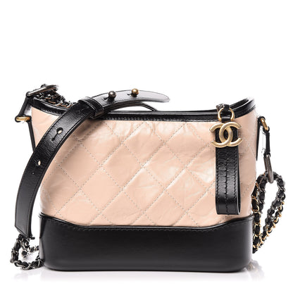 Chanel Aged Calfskin Quilted Small Gabrielle Hobo Beige Black 1 of 12