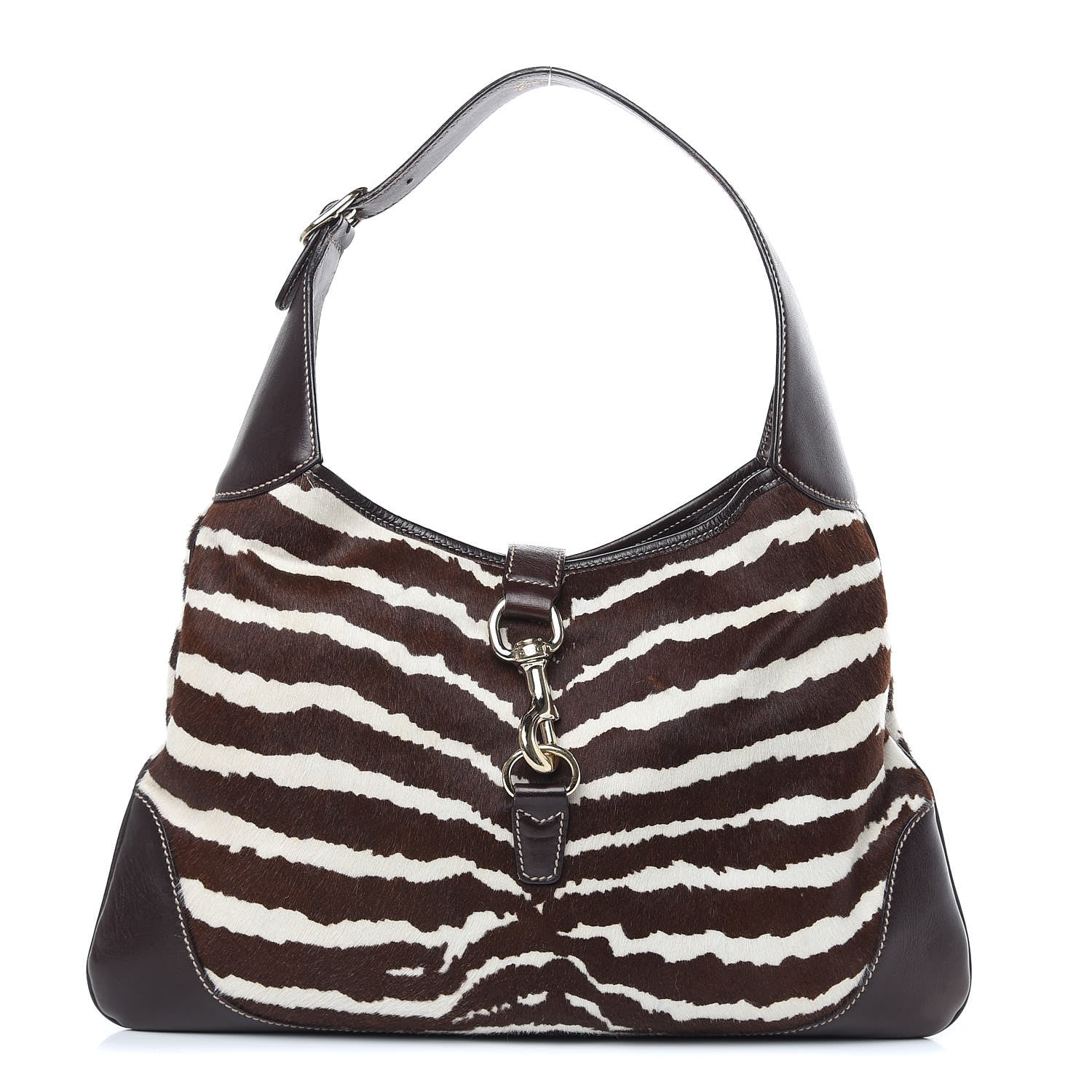 Gucci Calf Hair Zebra Print Medium Jackie O Bouvier Hobo Brown 1 of 13
