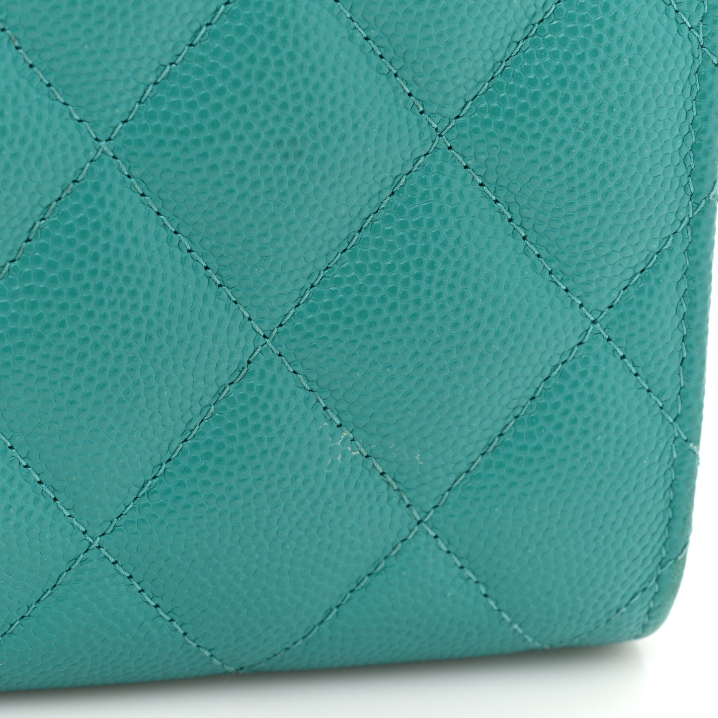 Caviar Quilted Large Gusset Flap Wallet Turquoise