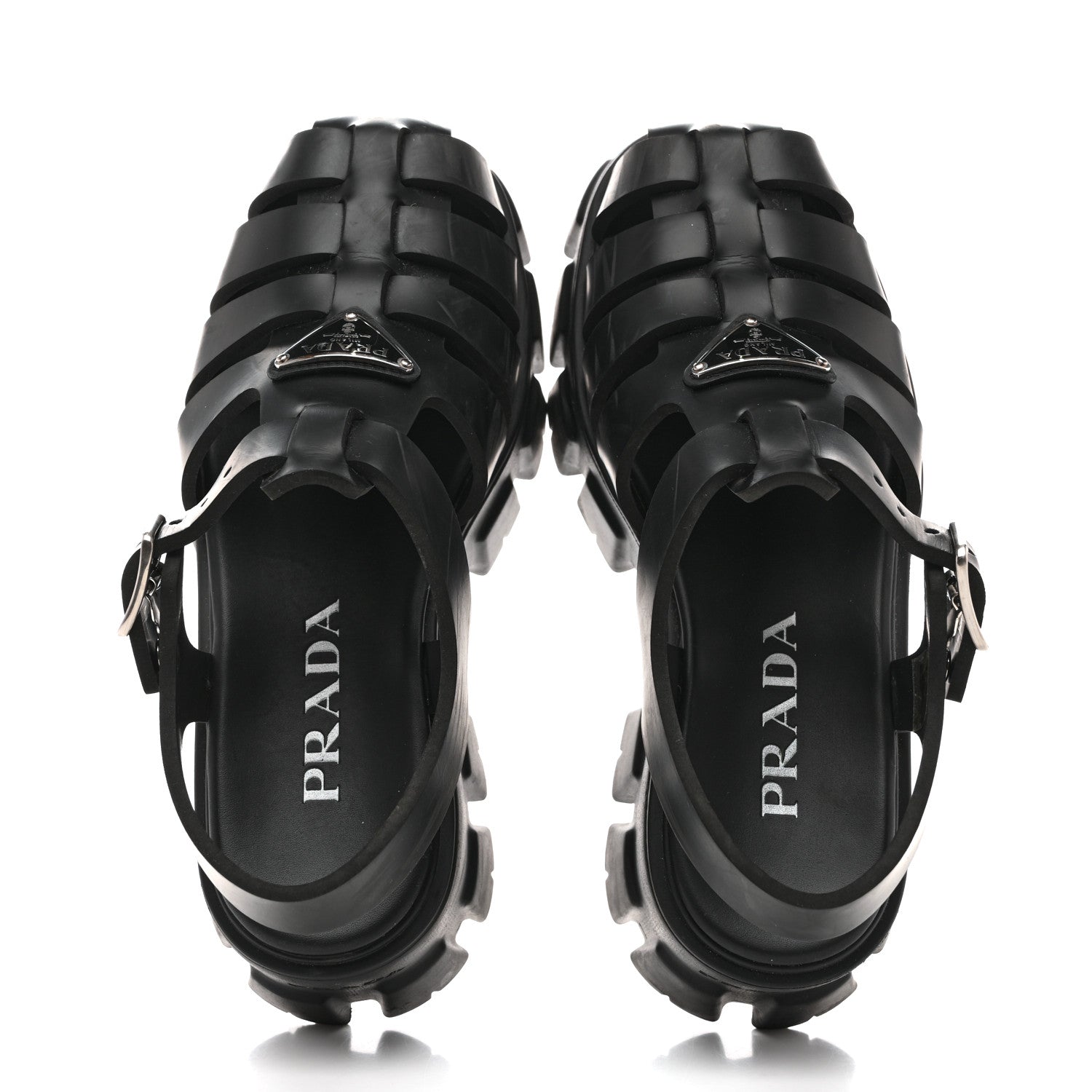 Prada Foam Rubber Triangle Logo Monolith 55mm Cage Sandals 37 Black 2 of 12