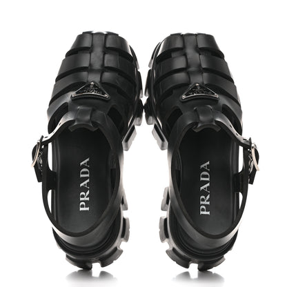 Prada Foam Rubber Triangle Logo Monolith 55mm Cage Sandals 37 Black 2 of 12