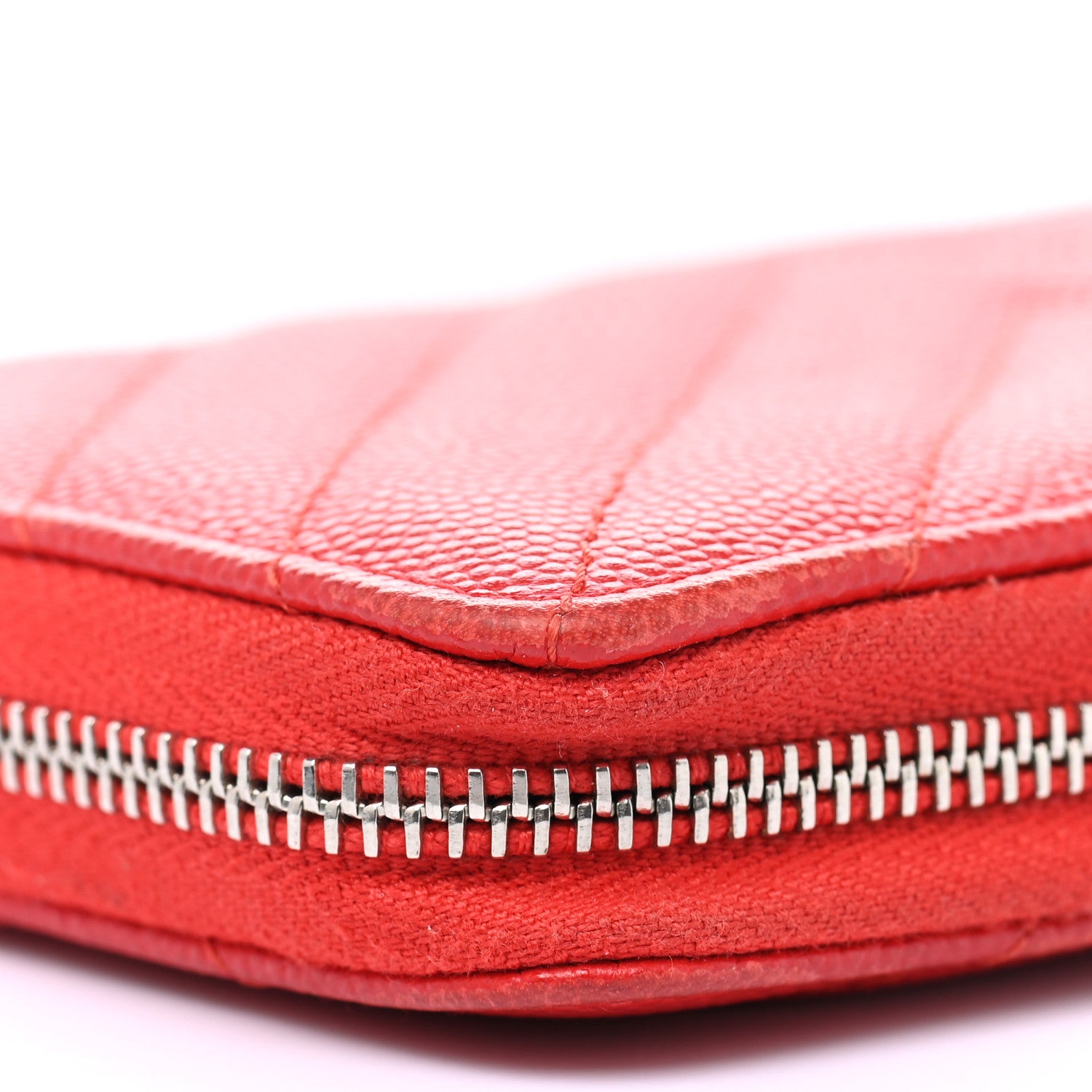 Chanel Caviar Chevron Quilted Medium Zip Around Wallet Red 16 of 18