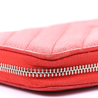 Chanel Caviar Chevron Quilted Medium Zip Around Wallet Red 16 of 18
