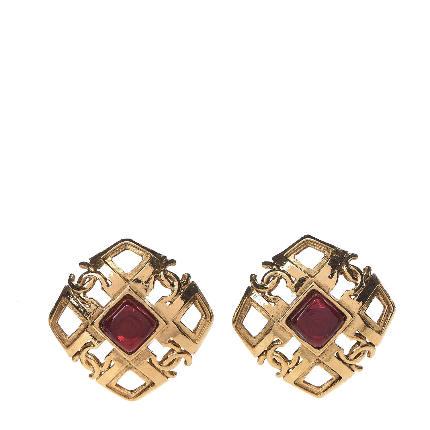 Chanel CC Square Clip On Earrings Gold 1 of 5