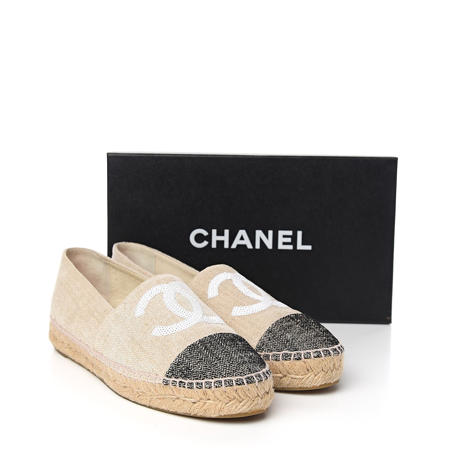 Toile Sequin CC Espadrilles 40 Beige Black