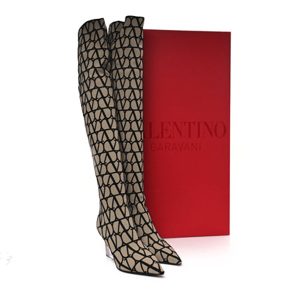 Valentino Garavani Toile Iconographe Calfskin Vlogo Over the Knee Boots 37 7 of 7