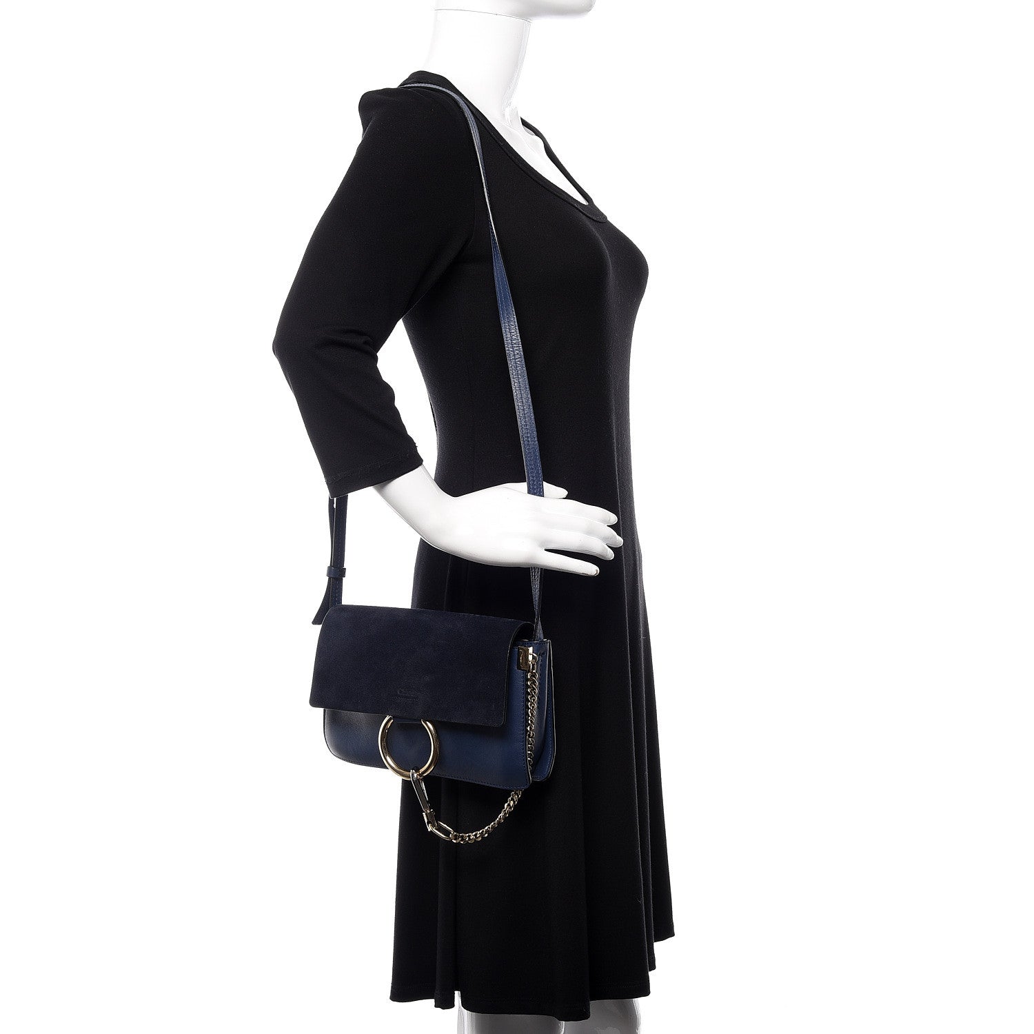 Chloe Suede Calfskin Small Faye Shoulder Bag Denim Blue 2 of 12