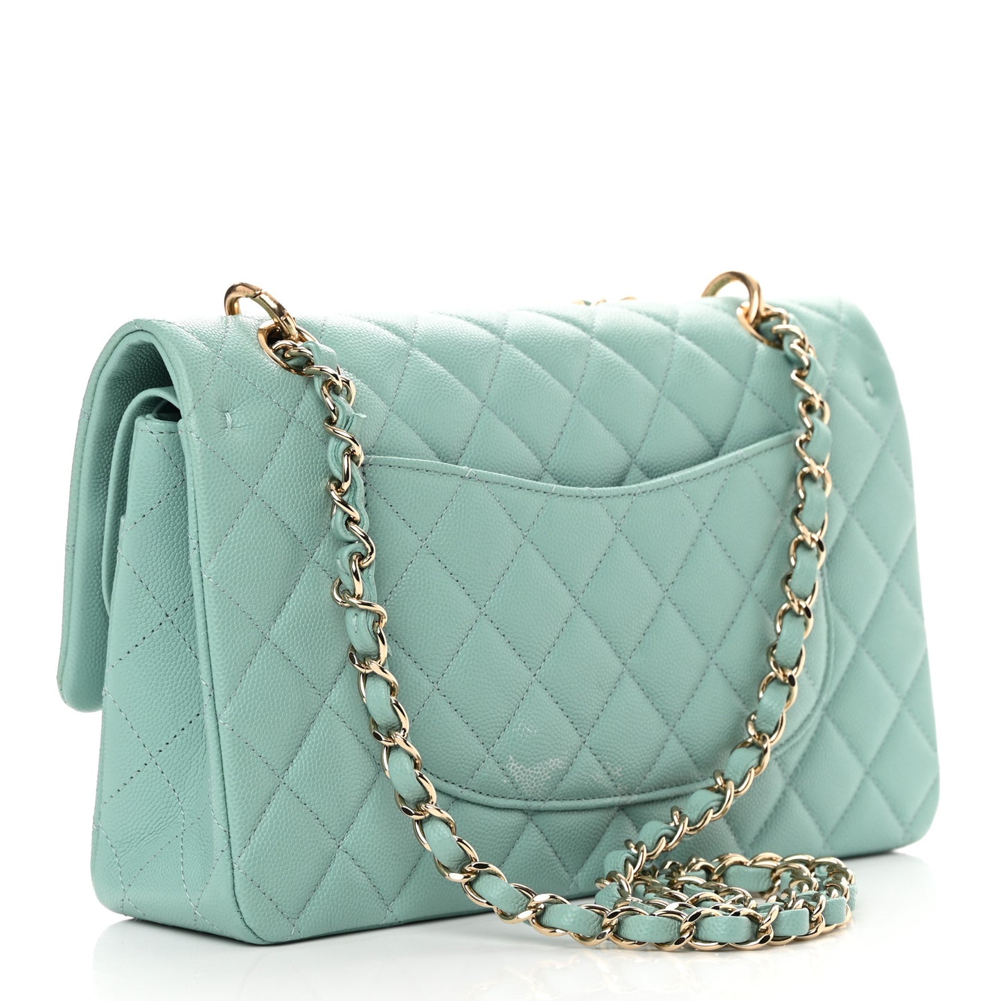 Caviar Quilted Medium Double Flap Light Blue