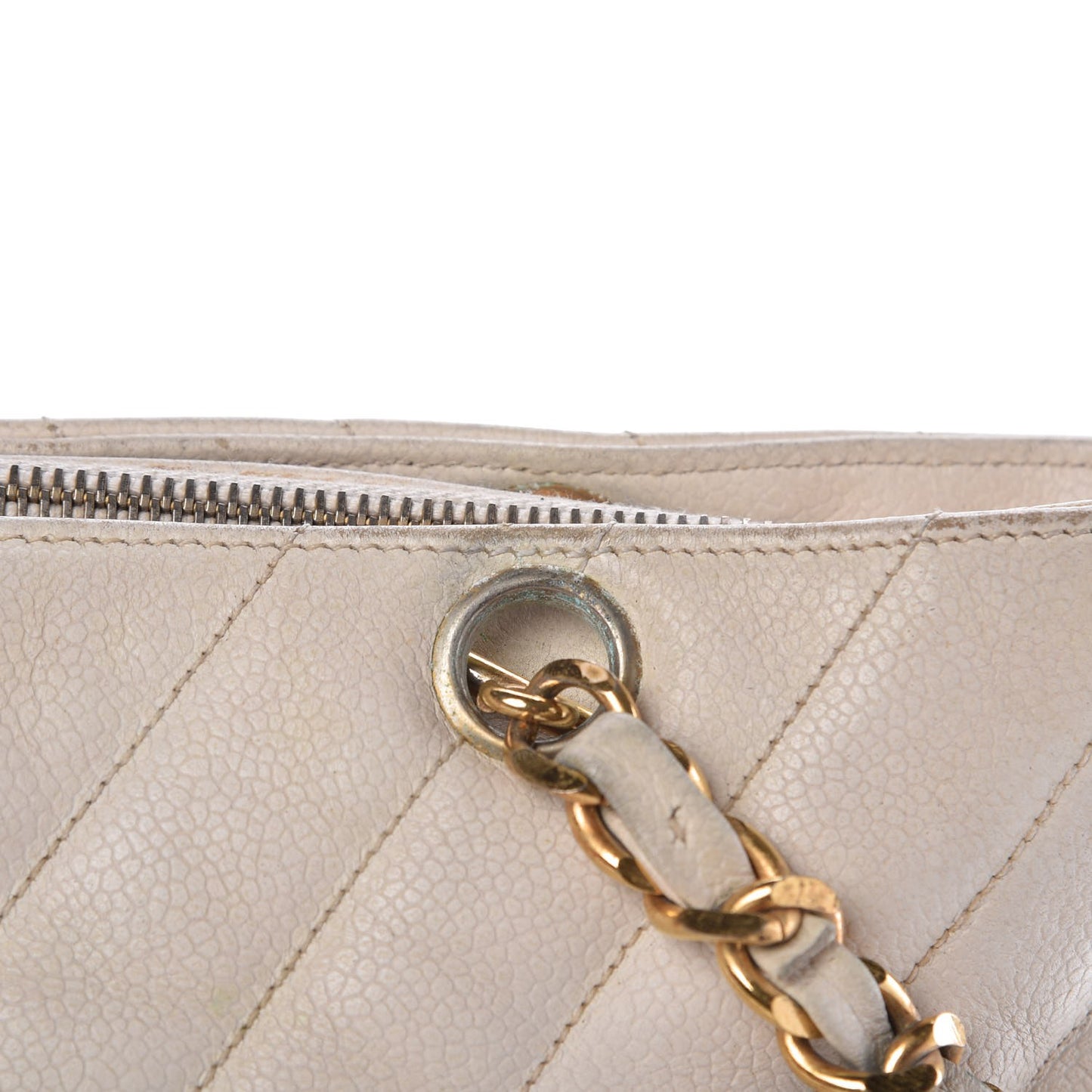 Caviar Chevron Quilted Shoulder Bag White