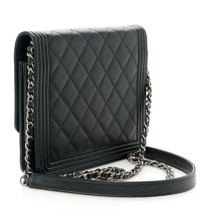 Chanel Caviar Quilted Boy Square Wallet on Chain WOC Black 3 of 12
