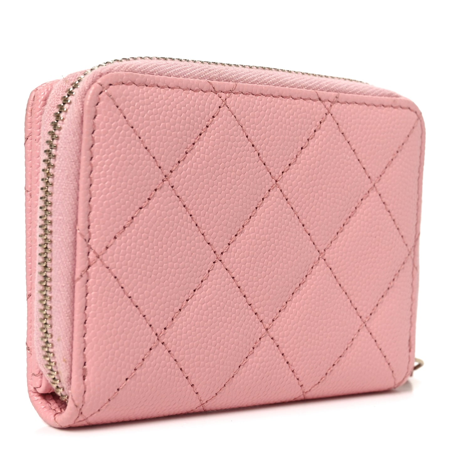 Caviar Quilted Compact Zipped Wallet Pink