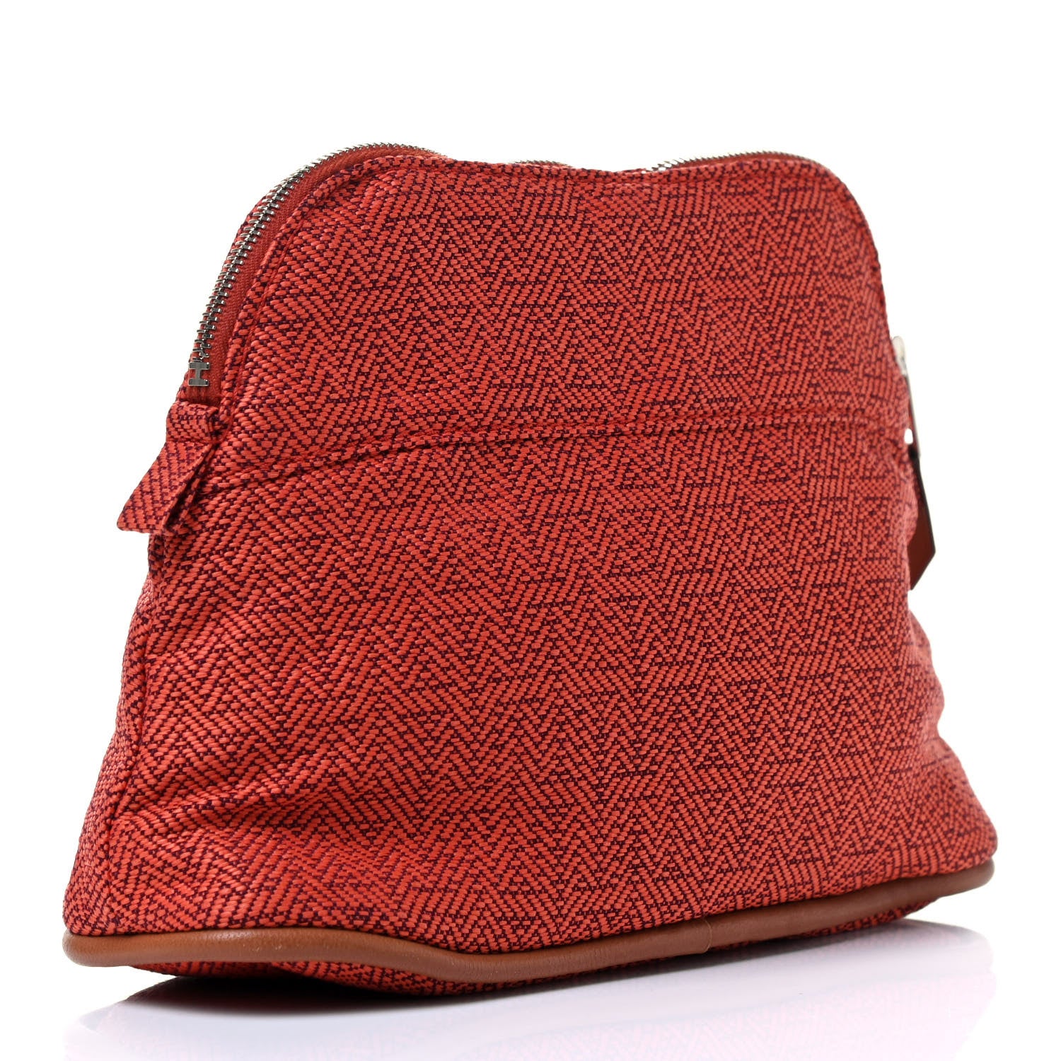 Hermes Abaca Cotton Chevron Travel Cosmetic Pouch Orange 3 of 11