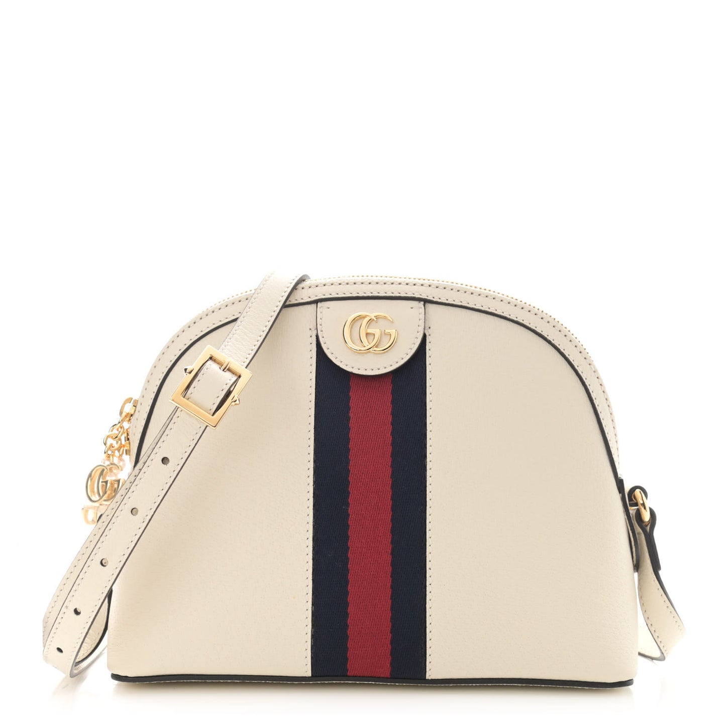 Textured Dollar Calfskin Web Small Ophidia Dome Shoulder Bag Mystic White