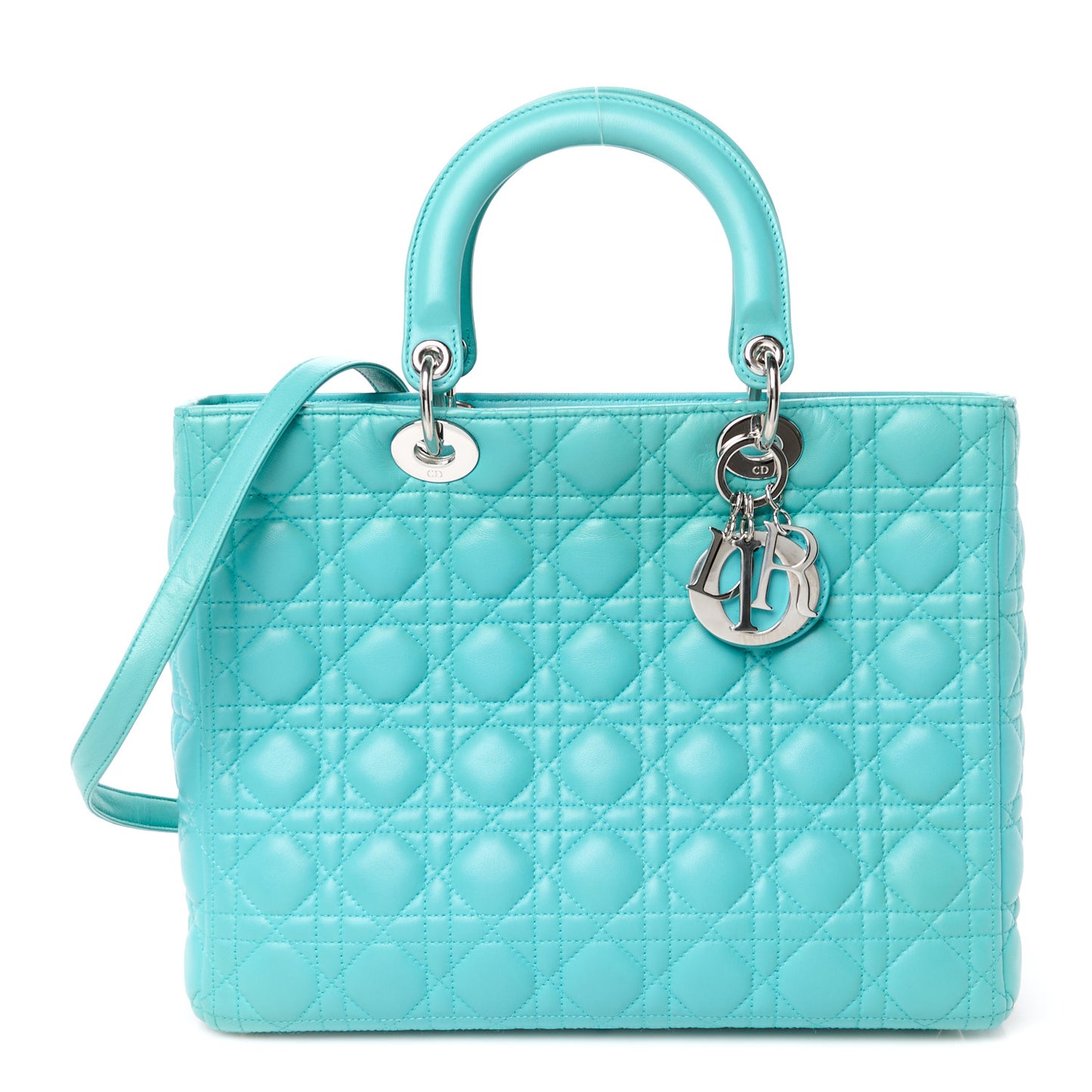 Lambskin Cannage Large Lady Dior Turquoise