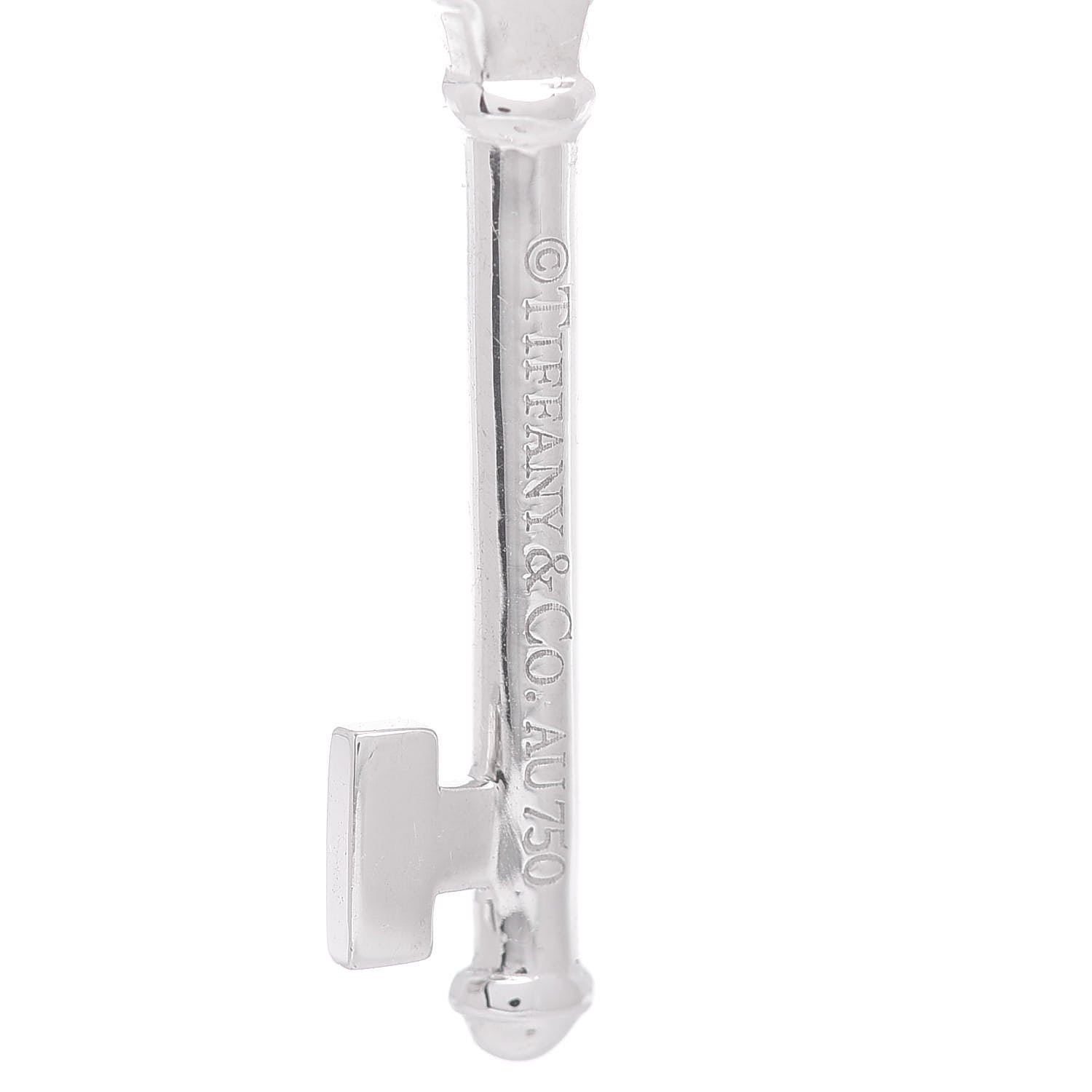 Tiffany 18K White Gold Diamond Floral Key Pendant 3 of 3
