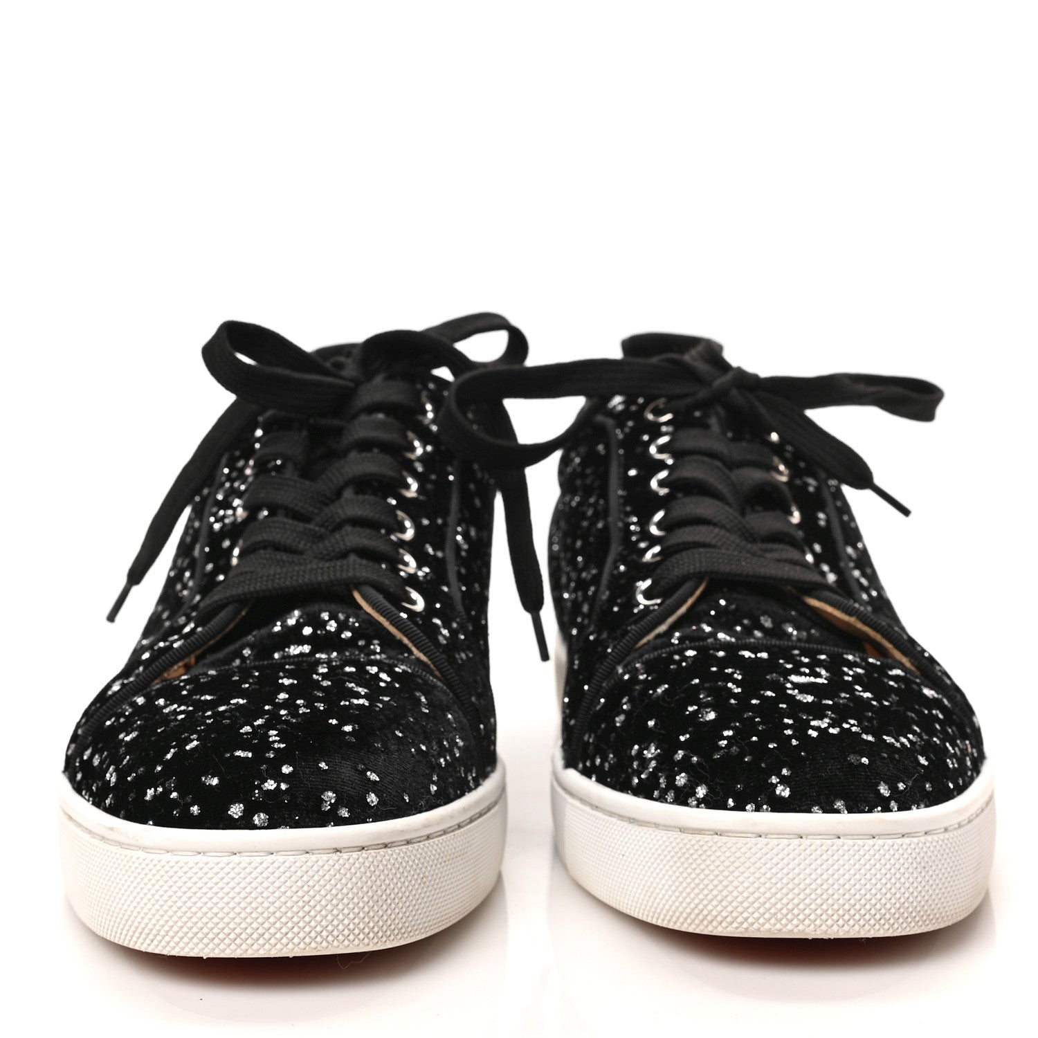 Christian Louboutin Velvet Glitter Men's Louis Junior Flat Sneakers 40 Black Silver 2 of 7