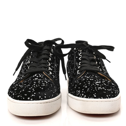 Christian Louboutin Velvet Glitter Men's Louis Junior Flat Sneakers 40 Black Silver 2 of 7