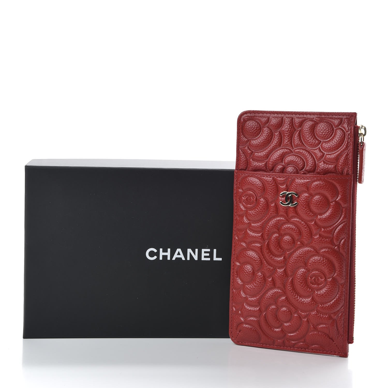 Chanel Caviar Camellia Embossed Classic Flat Wallet Pouch Red 8 of 8