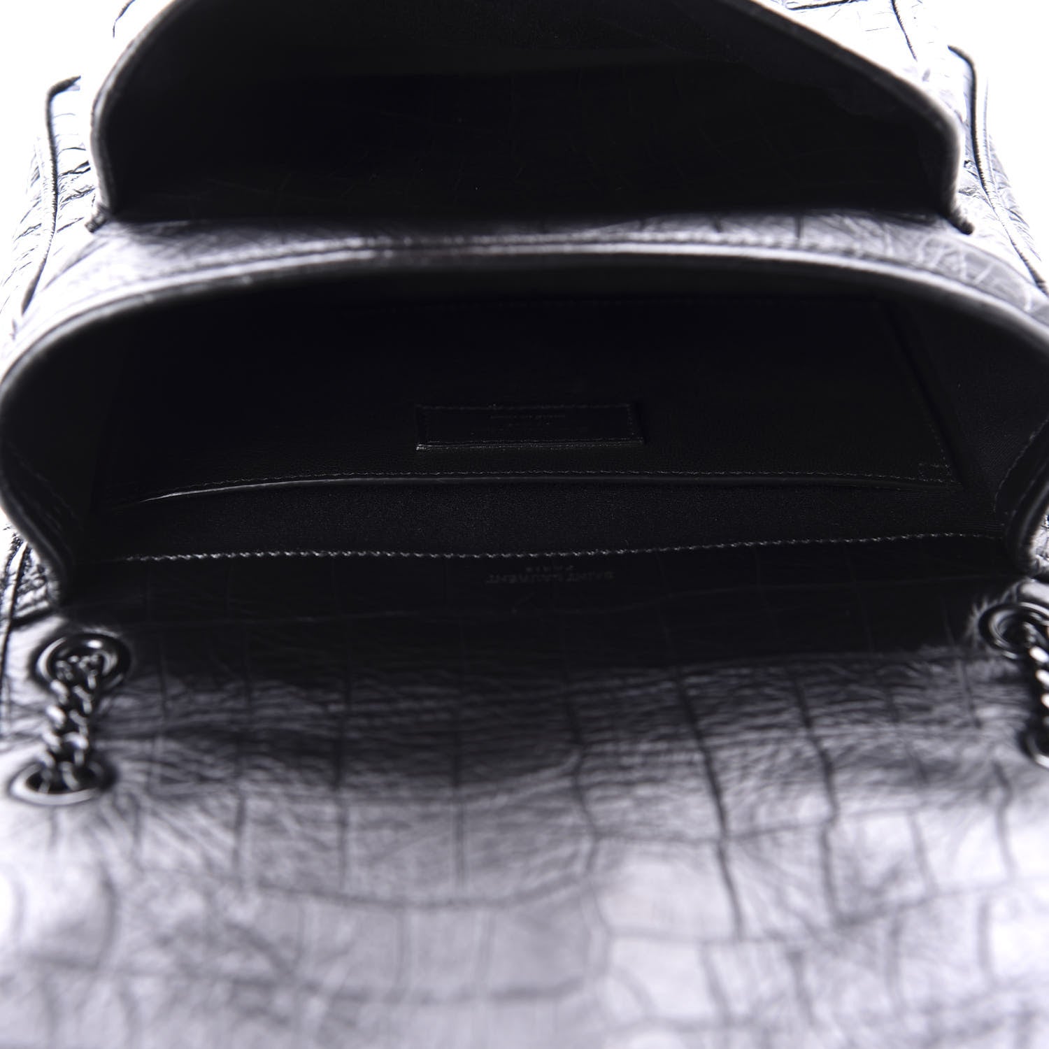 Saint Laurent Calfskin Crocodile Embossed Matelasse Monogram Baby Niki Chain Satchel Black 5 of 11