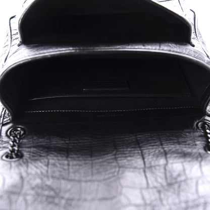 Saint Laurent Calfskin Crocodile Embossed Matelasse Monogram Baby Niki Chain Satchel Black 5 of 11
