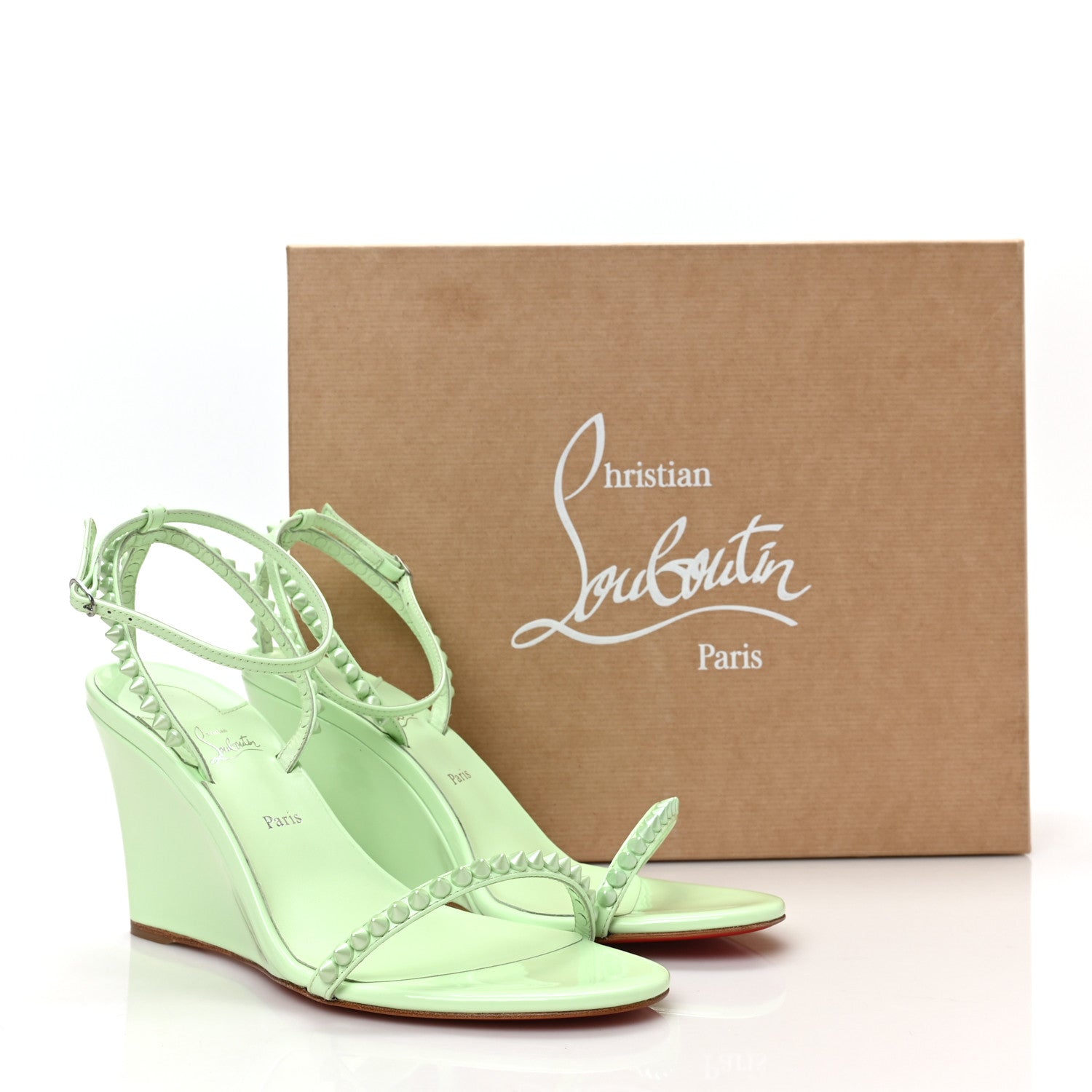 Christian Louboutin Patent Calfskin So Me Spike 85 Wedge Sandals 39 Studio Green 8 of 8