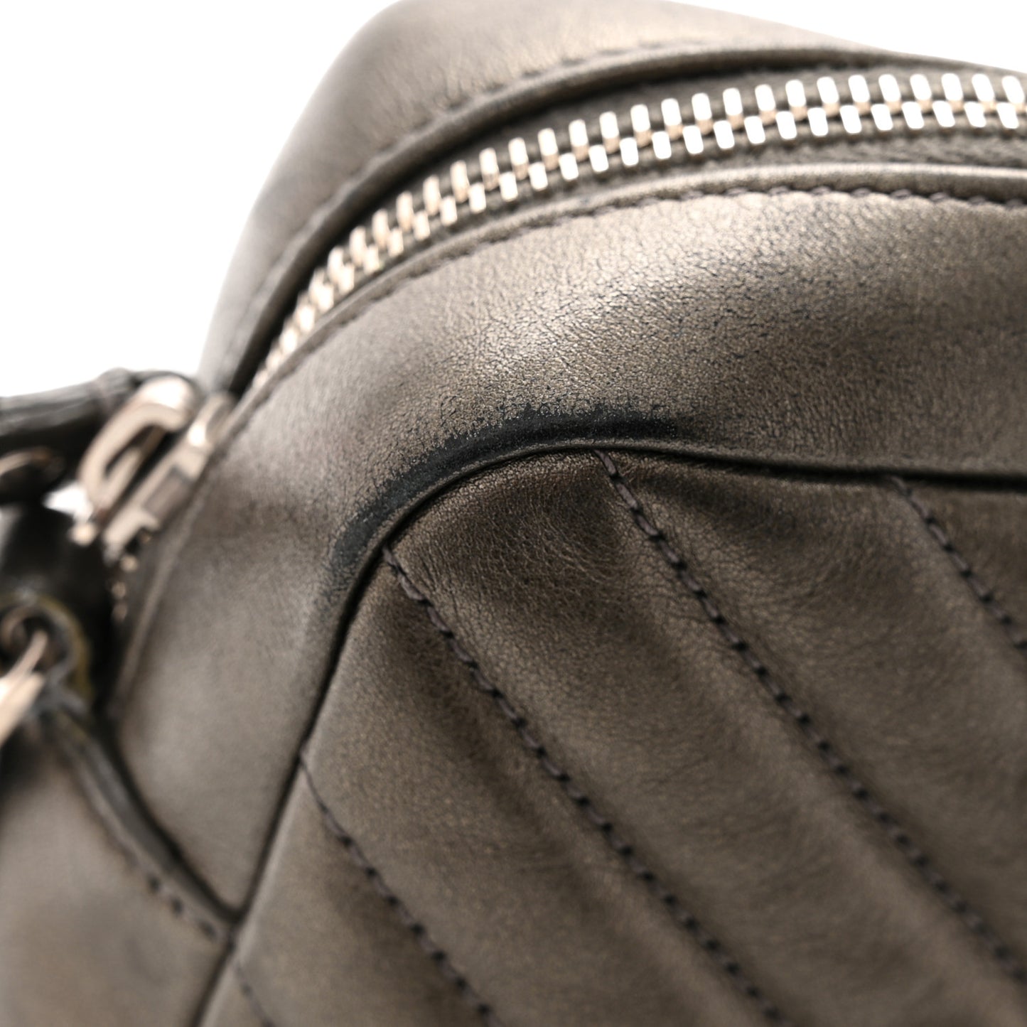 Metallic Calfskin Matelasse Monogram Lou Camera Bag Silver