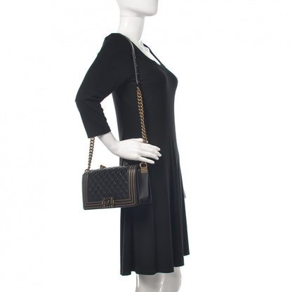 Chanel Lambskin Quilted Medium Boy Studded Handle Flap Black Gold 2 of 13