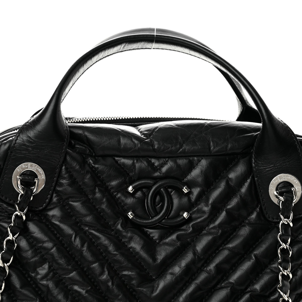 Chanel Aged Calfskin Chevron Medium Soft Bowling Bag Black 7 of 11