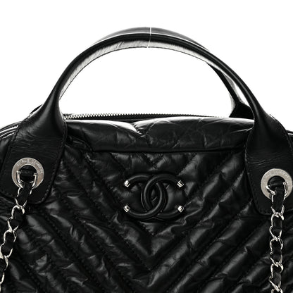 Chanel Aged Calfskin Chevron Medium Soft Bowling Bag Black 7 of 11