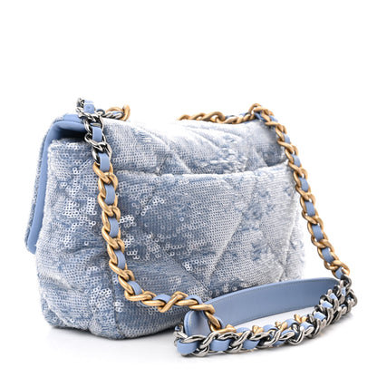 Chanel Sequin Quilted Medium Chanel 19 Flap Light Blue 3 of 12