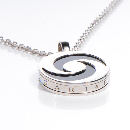 Bulgari BVLGARI Stainless Steel 18K White Gold Black Onyx Optical Illusion Pendant Necklace 3 of 6