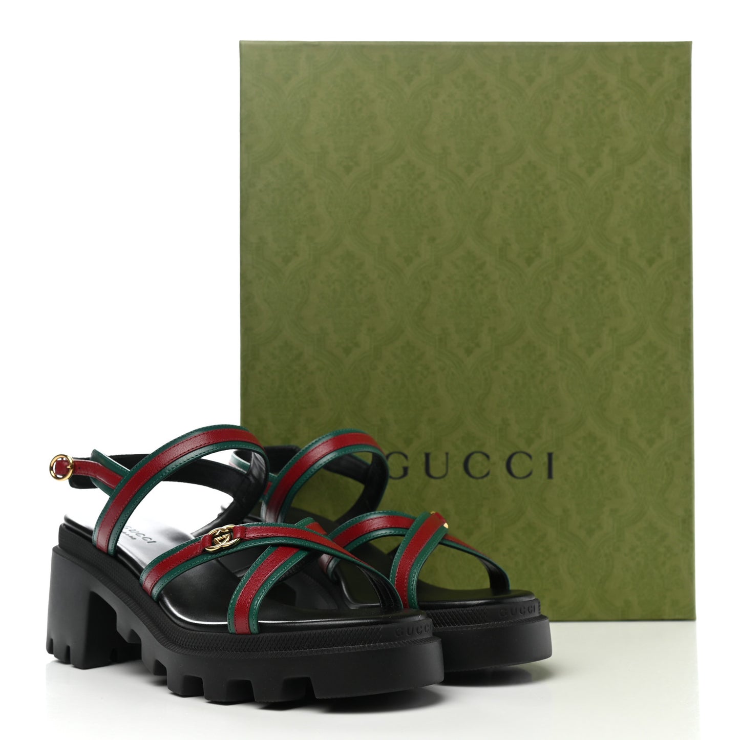 Calfskin Web Lug Sole Sandals 37.5 Black