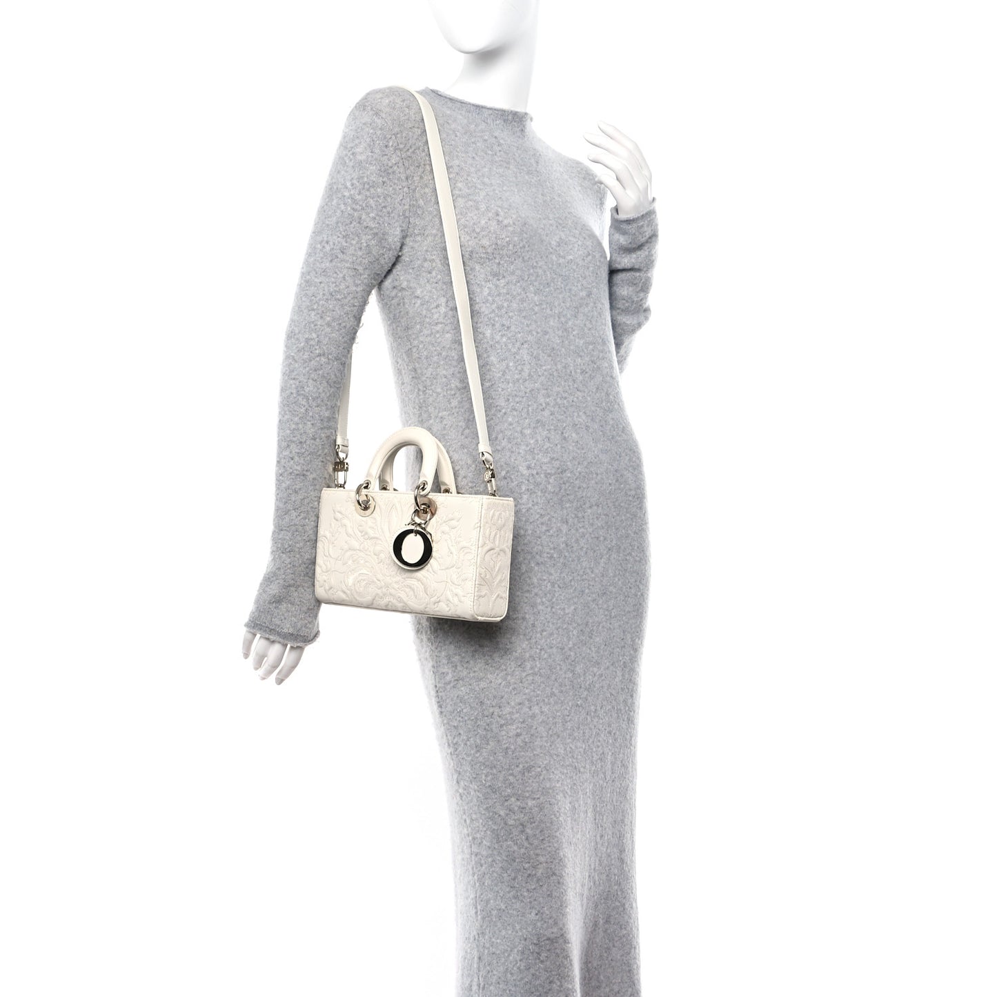 Calfskin Ornamental Embroidered Lady D-Joy White