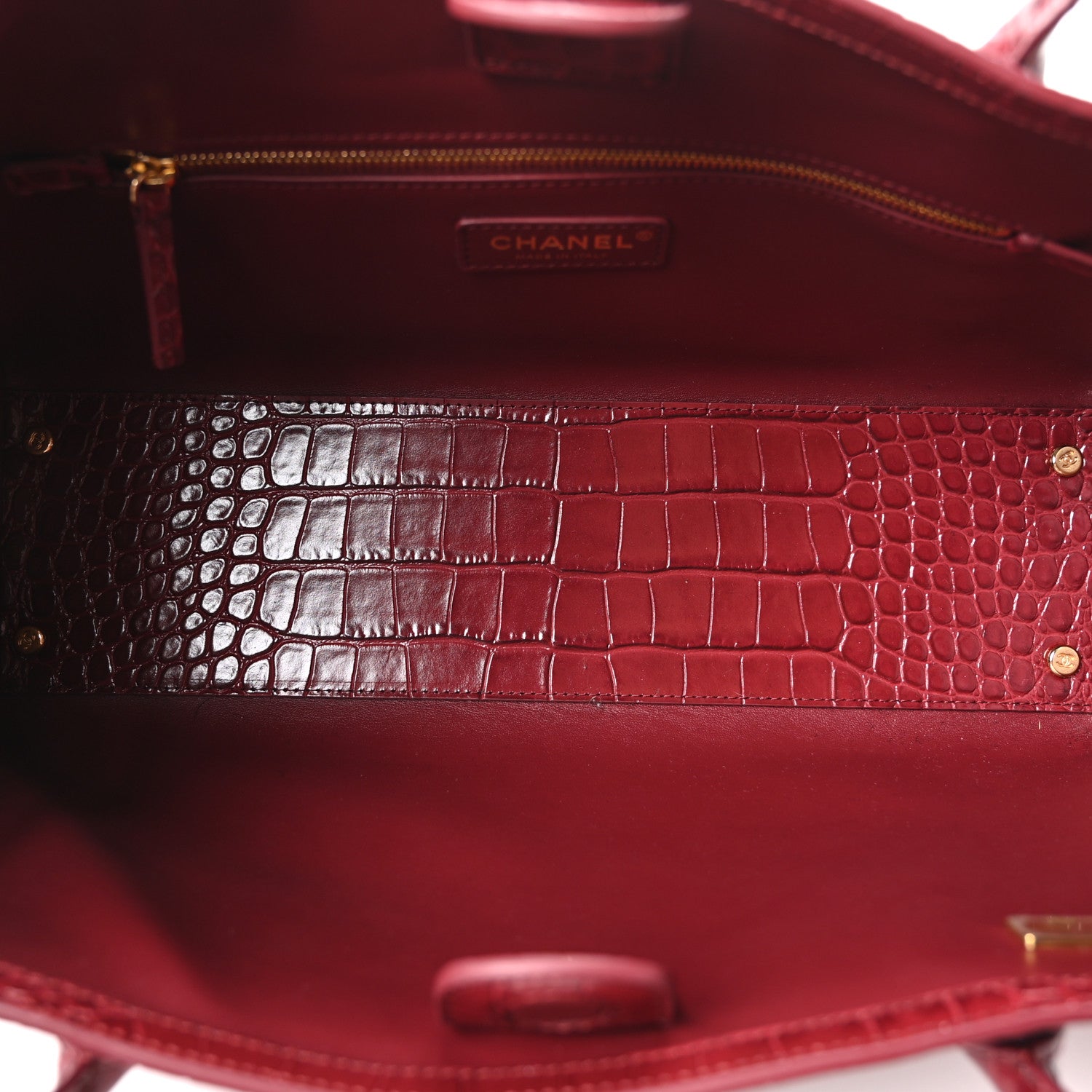 Chanel Calfskin Crocodile Embossed Archetype Small Shopping Tote Burgundy 4 of 9