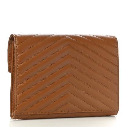 Saint Laurent Grain De Poudre Matelasse Chevron Monogram Cassandre Flap Pouch Natural Dark 3 of 11